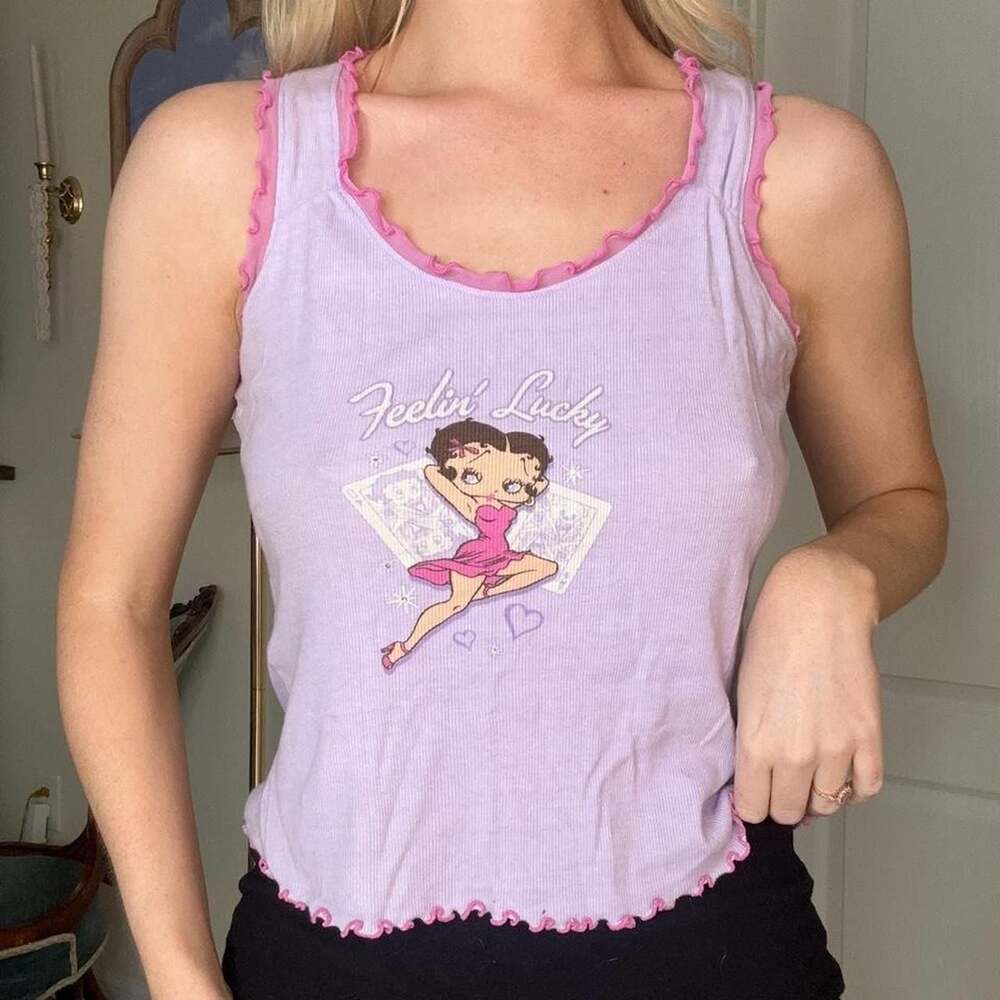 Betty Boop Feelin’ Lucky Ribbed Ruffle Tank Top